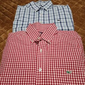 Vineyard Vines Red Blue White Checkered Plaid Button Down Shirts Med New